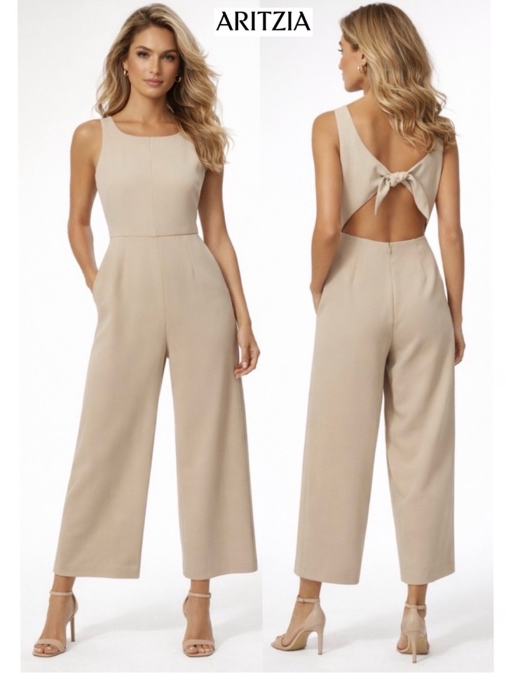 ARITZIA new wilfred ecoulement open tie back  sleeveless jumpsuit beige